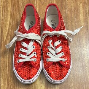 Red Sequin Sneakers with White Laces